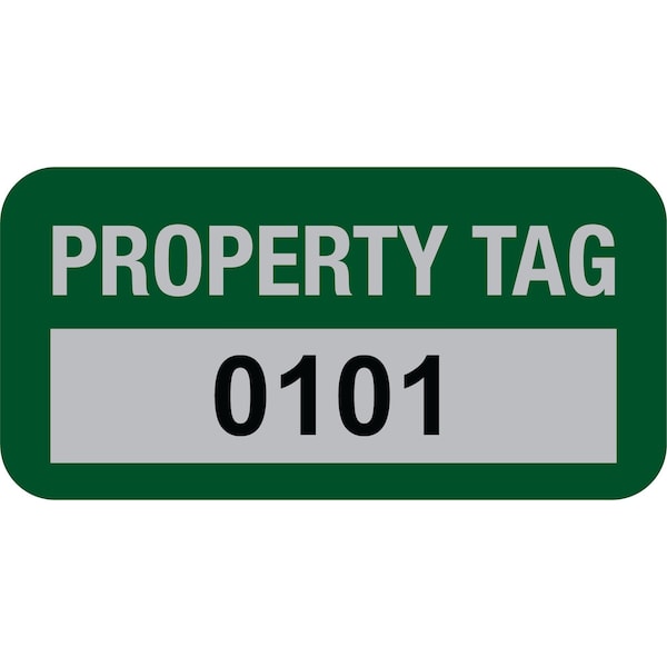 Lustre-Cal Property ID Label PROPERTY TAG5 Alum Green 1.50in x 0.75in Serialized 0101-0200, 100PK 253769Ma1G0101 - main